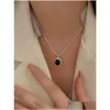 Autres pendentifs Han Hao S925 Sterling Sier élégant et luxueux style européen américain collier de chaîne de torsion d'agate noire pour Drop Deli Dhksd