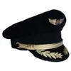 Berretto da pilota di lusso personalizzato Capitano di compagnia aerea Cappello uniforme Festa di Halloween Uomini adulti Cappelli militari Nero per le donne Tesa larga324n