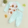 Kleidungssets Thanksgiving Baby Mädchen Outfit Kleinkind Jungen Set Halloween Kürbis Print Tops und karierte Hose Säuglingsanzüge