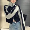 Deeptown Koreaanse stijl patchwork rits sweatshirt vrouwen Kpop Y2k hippie oversize Navy crop jassen jaren 90 vintage harajuku hoodie 240227