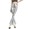 Jeans Women Shiny Laser Flare Trousers Metallic Wetlook Ruffle Skinny Stretch Pants Retro 70s Disco Stage Club Trousers Bell Bottoms