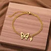 Pulseras de acero inoxidable con cuentas Elegante exquisito hueco de mariposa de mariposa cadena brazalete de moda para mujeres joyas mejores regalos