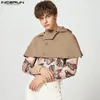 INCERUN Men Trench Cloak Solid Color Button Sleeveless Hooded Casual Ponchos Streetwear Fashion Irregular Coats Cape S-5XL 240228