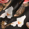 2024 Spring Black Floral Print Dress Long Sleeve V-hals knälängd Casual Dresses W4M053403