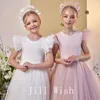 Robes de fille Jill souhaite élégante robe de champagne plumes princesse blanche robe de Dubaï pour enfants mariage communion fête Quinceanera 2024 J169