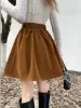 Rokken HOUZHOU Vintage Fluwelen Mini Rok Vrouwen 2023 Herfst Winter Solid Hoge Taille Aline Losse Grote Swing Plooirok Koreaanse Casual