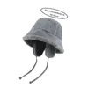Bérets coréens protection des oreilles chapeaux de seau femmes hiver à lacets en peluche large bord casquettes voyage polyvalent chaud rétro solide chapeau de pêcheur