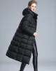 Coats Women winter thick plus size Long puffer down jacket zipper hood oversize coat female Black silver navy 4XL 7XL large jacket