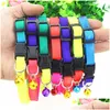 Cat Collars & Leads Rainbow Dog Cat Bell Collar Adjustable Outdoor Comfortable Nylon Pet Collars For Small Dogs Puppies Supplier Drop Dh6Yq