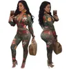 S-3XL Autumn/winter Fashion Sexy Women Printed Two Pieces Suits Casual Nightclub Party Tracksuit