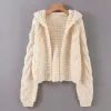 Cardigans Chic Hooded Cross Twist Flowers Hooked Sweater Cardigan Loose Handmade Coarse Wool Thick Crocheted Knit Jacket Coat Tops Ins