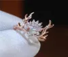 Bröllopsringar 2021 Fashion Lydesigned Glittering och genomskinlig utsmyckad härlig för Woman Rose Gold Elk Antlers Ring6961958