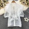 Women's Blouses Women Sexy See Through Beautiful 2024 Summe Short Sleeve Organza Ruff Shirts Female And Blouse Top Free Clothing