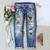 Jeans CrossBorder European and American Women Middle Waist Sigma Gamma Rho 1922 LOGO Printed Sticker Hole Washed Jeans Casual Pants