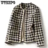 WTEMPO Vintage Early Autumn Tweed Women Jacket Elegant Grid Lady Winter Cardigan Open Front Plaid Outwear 240301