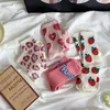 Meias femininas 4 pares primavera verão outono moda doce tubo médio algodão meninas rosa amor morango padrão bonito casual