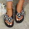 Slippers Summer new rhinestone herringbone slippers with rice beads and large size sandals ankle chains for comfort anti slipH240306