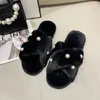 Slippers Winter Dames Cross Pluizige Slipper Home Slides Platform Platte Indoor Vloer Flip Flop Dames Schoenen Letter Design