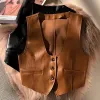 Jackets PU leather vest female fall and winter new Korean fashion chic elegant temperament commuting leisure stacked shoulders jacket