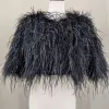 Пальто из натурального страуса с коротким болеро с перьями и укороченной курткой с длинными рукавами 2024, свадебное роскошное белое черное платье невесты, топ 23A0408
