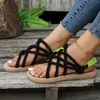 Sandalen Sommer Einfache Hausschuhe Frauen Stroh Boden Flache Seil Lässige Mode Strand Boho Stil Cross Strap Flip-Flops Schuhe