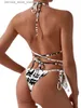 Maillots de bain pour femmes 2022 Nouveau style maillot de bain femmes sexy coupe ajustée couleur bloc motif mode cravate trois points bikini fendu 230404 Q240306