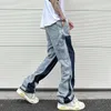 Streetwear Speckled Ink Color Match Y2K Baggy Jeans for Men Patchwork Rage Fringe Micro Denim Trousers Oversized Loose Cargos 240304