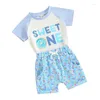 Set di abbigliamento Completo per compleanno per bambina Sweet One Donut T-shirt a maniche corte Top Candy Shorts Set abiti estivi