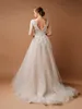 Classic A Line Women Wedding Dress V Neck Long Sleeves Bridal Gowns Lace Appliques Sweep Train Dress Custom Made vestidos de novia