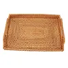 Plattor Wicker Servering Tray Hand Woven Rottan Rektangulär med handtag till frukostdrycker Stack Dining soffbord