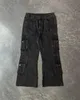 Calças largas jeans retro drapeado solto calças largas casual grande bolso carga y2k denim homens rasgados roupas dos homens 240227