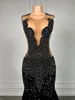 Black s Sequins Long Prom Dresses For Girls Luxury Sheer Neckline Beaded Sexy Mermaid Gown with Court Train 240304