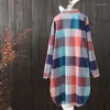 Frauen Blusen Baumwolle Und Leinen Hemd Frau Mode Chic Plaid Nähte Langarm Mantel Beiläufige Lose Plus Größe Mujer Tops