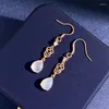 Boucles d'oreilles à tige creuses, gourde, gouttelette d'eau, en forme de moelle de Jade blanc naturel