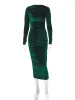 Dresuj Hawthaw Women 2024 Wiosna jesienna impreza z długim rękawem Club Streetwear Velvet Bodycon Midi Dress Hurtowe przedmioty do biznesu