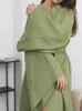 Women's Sleep Lounge Womens Sleepwear Linad Green Robes For Women Loose Long Sleeve V Neck Sashes 2024 Autumn Bathrobe Female Casual Nightwear Solid Pajamas