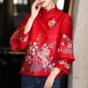 Primavera e outono estilo étnico tang terno casaco retro bordado botão chinês topo das mulheres elegante blusa solta topo chinês 240222