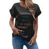 Camiseta DIY con tu foto o logotipo, novedad de verano, camisa de satén de manga corta para mujer, camiseta informal holgada con cuello redondo para colorear, Tops para mujer