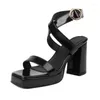 Sandalen ANOVISHANA Marke Damen Offener Zeh Blockabsatz 10 cm Crossover Schnalle Riemen Plattform Große Größe 41 42 43 Partyschuhe