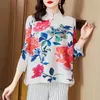 Blouses pour femmes Style chinois amélioré Cheongsam Peony Imprimer Top plissé pour les femmes 2024 Été Rétro Collier Miyake T-shirt