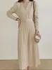 캐주얼 드레스 의류 2024 한국 벨트 카키 따뜻한 빈티지 겨울 견고한 가을 우아한 여자 니트 스웨터 드레스 여자 두께