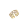 Anéis de cluster luz luxo simples elegante pérola zircão aberto para mulheres moda brilhante geométrica ouro cor cristal jóias