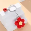 Keychains 1Pc Handmade Knitted Keychain For Women Girl Cute Crocheted Flower Keyring Pendants Car Key Ring Handbag Charms Gifts