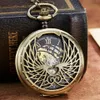 Luxury Golden Love Wings Mécanical Pocket Watch Men Femmes Fob Chaîne FOB Unique Design Hollow Squelette Double côté Hand Wind Watches 240220