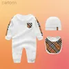 Footies 100% coton qualité supérieure bébé barboteuses garçon fille 1-2 ans nouveau-né luxe nouveau-né manches longues manches courtes enfants combinaison chapeau bavoirs 3 pièces ensemble blanc bleu 240306