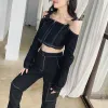 Suits Black Joggers Two Piece Set Women Off Shoulder Crop Top och Cargo Pants 2 Piece Set Women's Suit Outfits Matching Sets Tracksuit