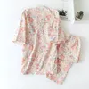 Ropa de dormir para mujer KISBINI Estilo kimono Conjunto de pijamas para mujer Conjunto de pijamas con estampado de flores Otoño Primavera Pijamas sueltos de algodón para mujer