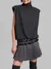 Skirts Double Belt Pleated Skirt Y2k Temperament Elegant Worsted Wool High-waisted Peplum Gray Women's Short 2024 Spring
