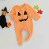 Footies Pudcoco Baby Girls Boys Footies Rompers Halloween Clothes Pumpkin Face/Skeleton Pattern Long Sleeve Toddler Fall Bodysuits 0-18M YQ240306