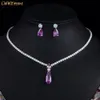 CWWZircons Top Rouge Violet Zircon Cubique Goutte D'eau Mode Femmes Fiançailles Ensemble de Bijoux pour Mariage Demoiselle D'honneur Cadeau T525 240228